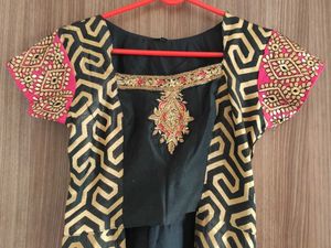 Black &amp; Gold Cutout Party Dress with Pink Sleeves