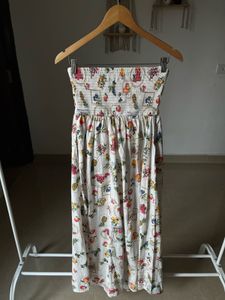 Tropical Fruit  Print Strapless Cotton Midi Dress