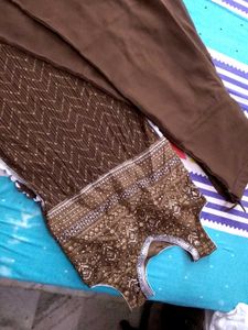 Brown Embroidered nayra Dress with Plazzo