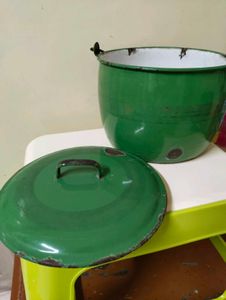 Vintage Greenteal Enamel Pot Rustic Decor