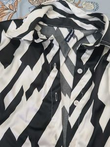 Satin Black And Whote Striped Shirt