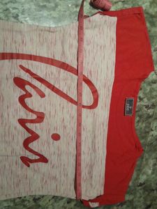 &#34;Paris&#34; Printed Pink &amp; Off White T-shirt, Size - S