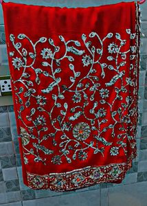 RED SAREES CHUMKIDAR FLOWER DESIGNED