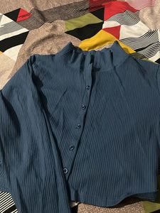 Blue Ribbed Cropped Top