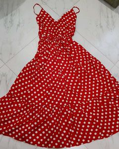 Red Polka Dot Fit &amp; Flare Midi Dress, Retro Style❤