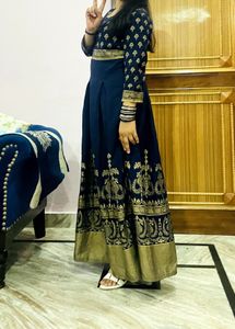 Blue &amp; Golden Anarkali Long Kurti For Wedding