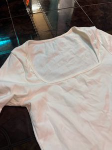 Deep Square Neck White Top