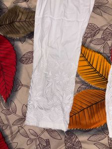 White Embroidered Leggings