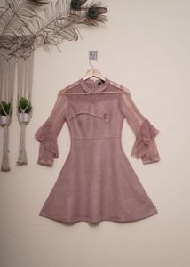 Dusty Rose Lace Sleeve Dress