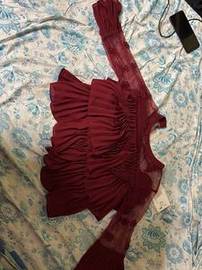 Elegant Scarlet Net Balloon Sleeve Top – Trendy “S