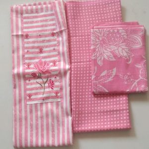 Pink Striped Floral Kurti Fabric