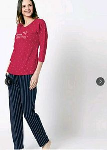 ZEYO Women's Red&Navy Blue Cotton Night Suit