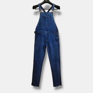 Blue Textured Full Length Dungaree Women
