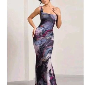 Marble Print Bodycon Maxi Dress