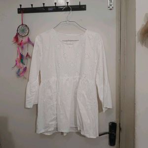 White Eyelet Peplum Blouse