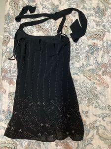 Sparkly Black Halter Neck Mini Dress