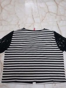 Striped Jacket with Lace Sleeves