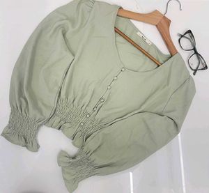 Sage Green Korean Smocked Top