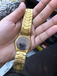 23k Gold Plated Diamond Studed Quartz Watch (New Packed)