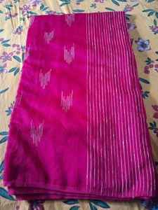 Pink Saree with Silver Stripes