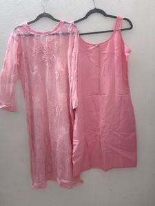Pink Chikan Kurta With Inner