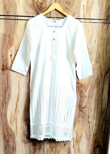 White Emboridery Work Kurti Size-34