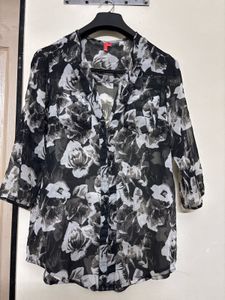 Floral Print Top - Black
