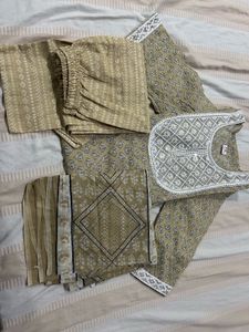 New Khaki Printed Kurti Set Size XXL