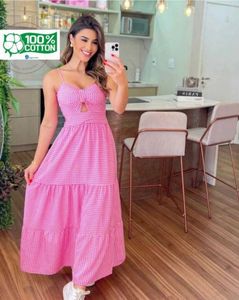 Pink Gingham Maxi Dress