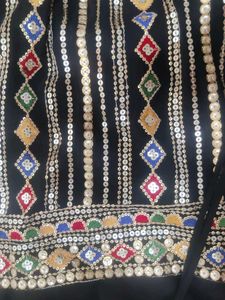 Black &amp; Golden Sequence Embroidered Kurti &amp; Shara