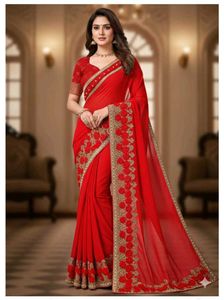 Elegant Designer Red Embroidered Saree