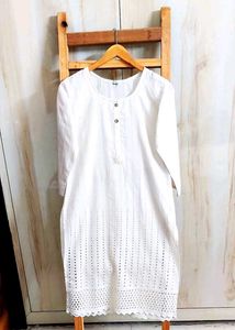 Embroidery Work White Cotton Kurti Size-34