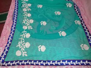 Navy Blue bordered Saree with white work
