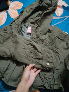 Olive Green Hooded Jacket Crop