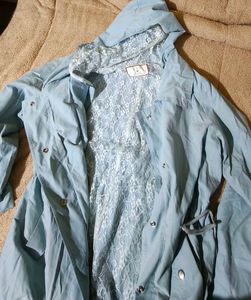 Light Blue Hooded Trench Coat