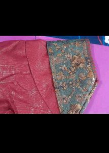 Red &amp; Gold Embroidered Fabric Saree