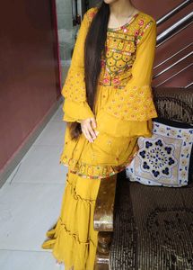3 Pieces Mustard Garara Suit Set