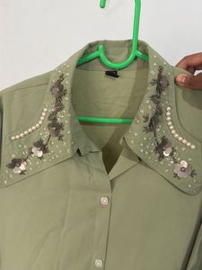 Embellished Olive Green Top