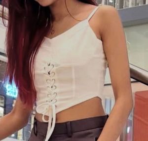 White Lace-Up Corset Top