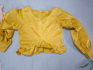 Chic Yellow Ruffle Long Sleeve Crop Top Blouse