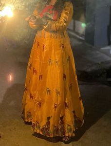 Stylish Yellow Printed Ethnic Gown