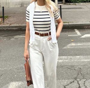 Zara Striped Short Sleeve Sweater Top