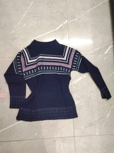 With TagVintage Navy Patterned Sweater