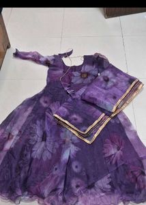 Purple Floral Anarkali Kurta Set
