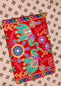 Embroidered Red Clutch
