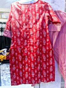 Red Kurta Pant Duppta Set