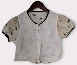 Girls&#39; Floral Embroidered Puff Sleeve Blouse Kids