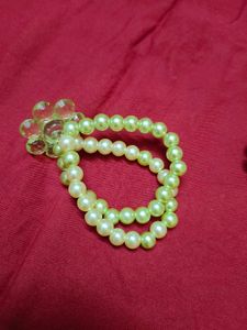 Pearl Flower Bracelet Combo, White And Pista Green