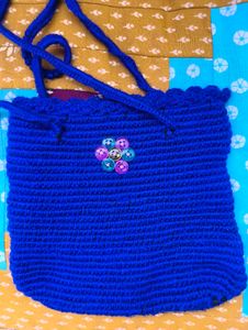 Blue Crochet Sling Bag