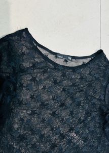 Zara Black Mesh Star Top